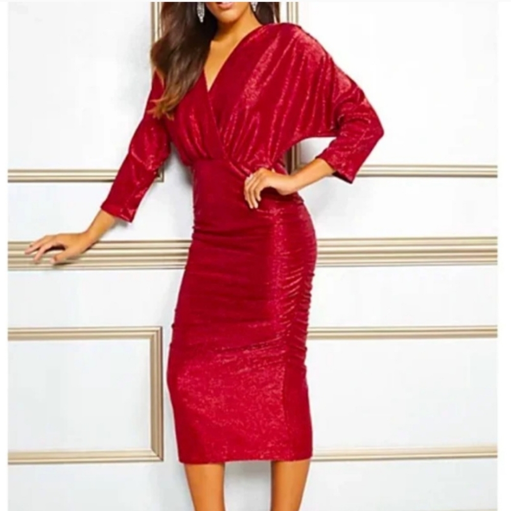 Metallic Holiday Dress Midi Length